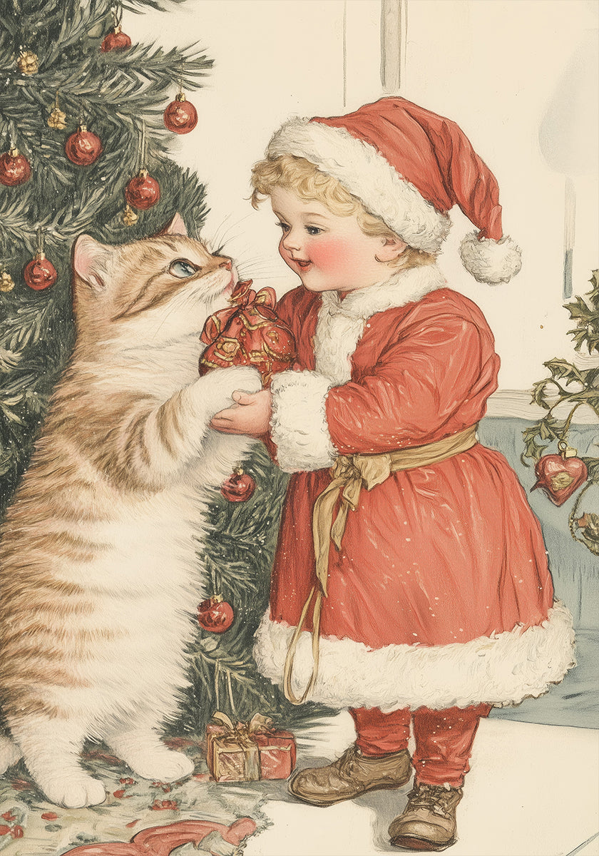 Weihnachtskind- und Katzenplakat