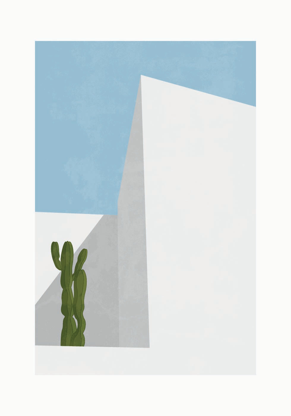 Minimalus dykumos vaizdas, kaktuso ir geometrijos plakatas