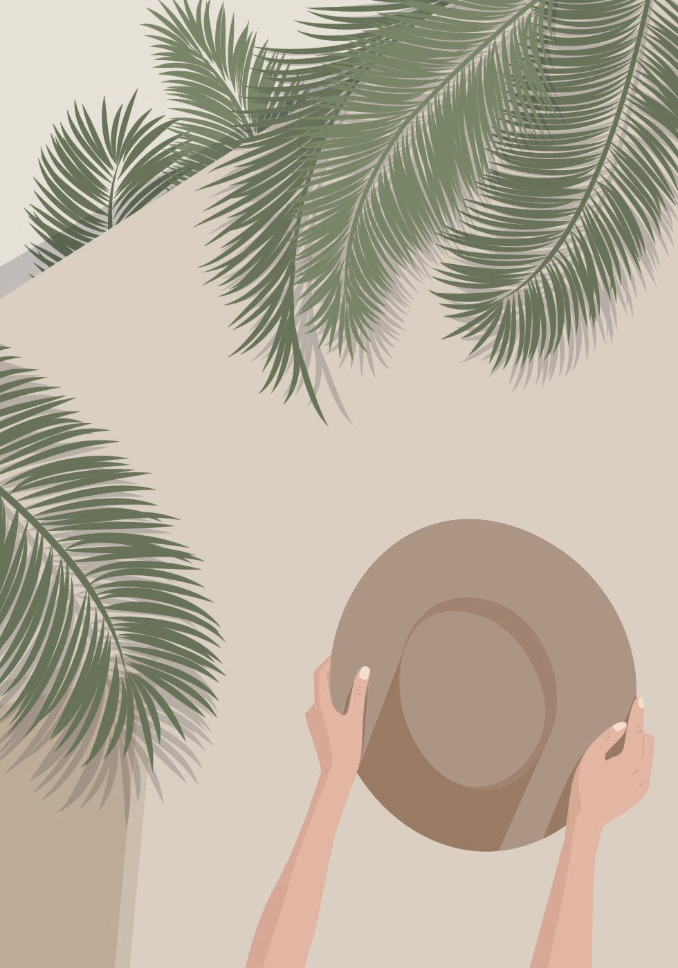 Genießen Sie den Moment 1, Poster mit tropischen Palmen und Sommerhüten