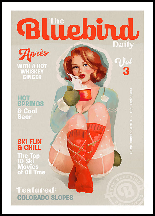 Bluebird Daily Vintage Pin Up lyžiarsky umelecký plagát