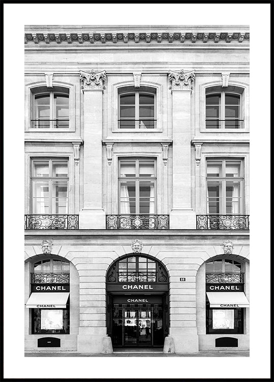 Čiernobiely plagát Chanel Paris Boutique