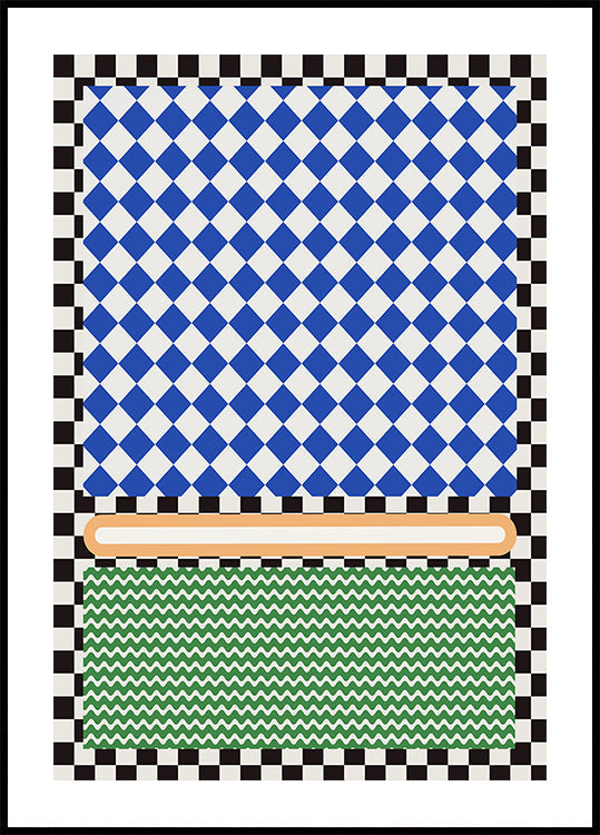 Geometrescht Muster Mat Blo A Wäiss Diamanten Affiche