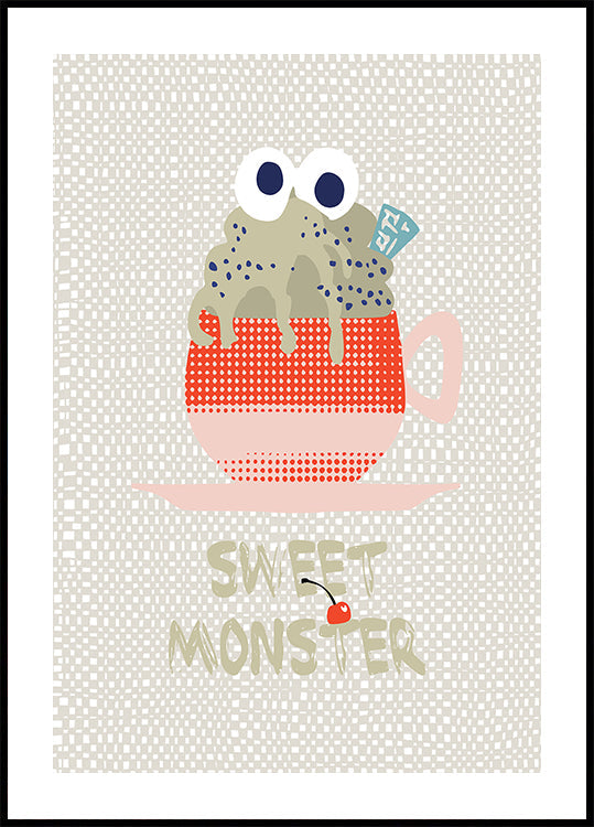 Dulce monstru cupcake poster roșu