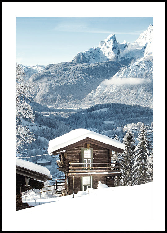 Quaint Snowy Cabin in Alpine Landscape Plakat - Posterbox.dk