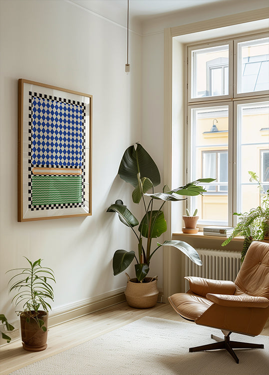 Geometrescht Muster Mat Blo A Wäiss Diamanten Affiche