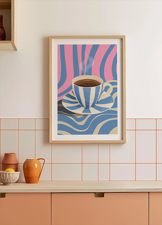 Gestreift Kaffi Coupe Affiche