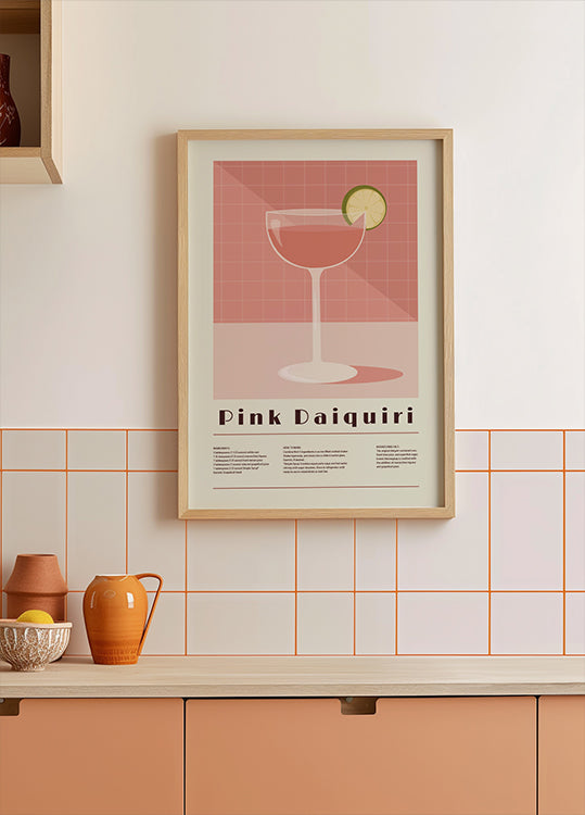 Roosa Daiquiri kokteil, retroretsepti plakat