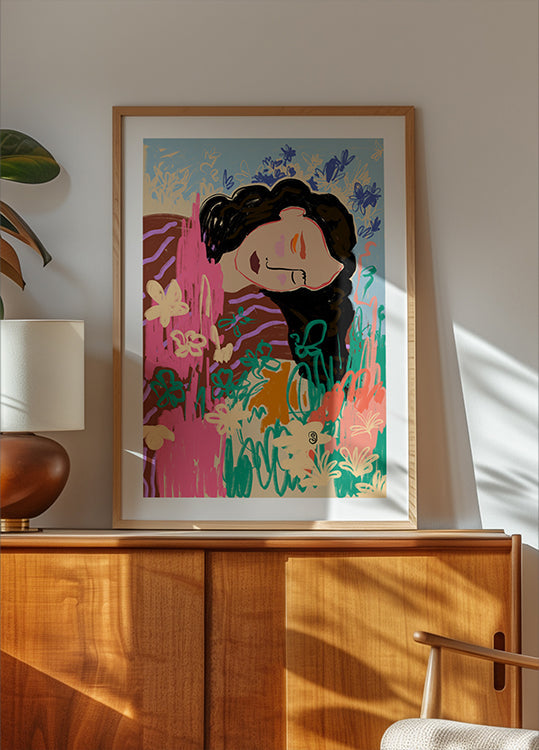 Expressiv Figur ëmgi vu faarwege Blummen Poster