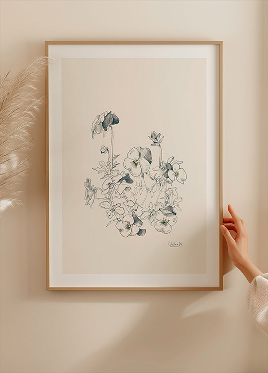 Pansies pencil drawing Poster