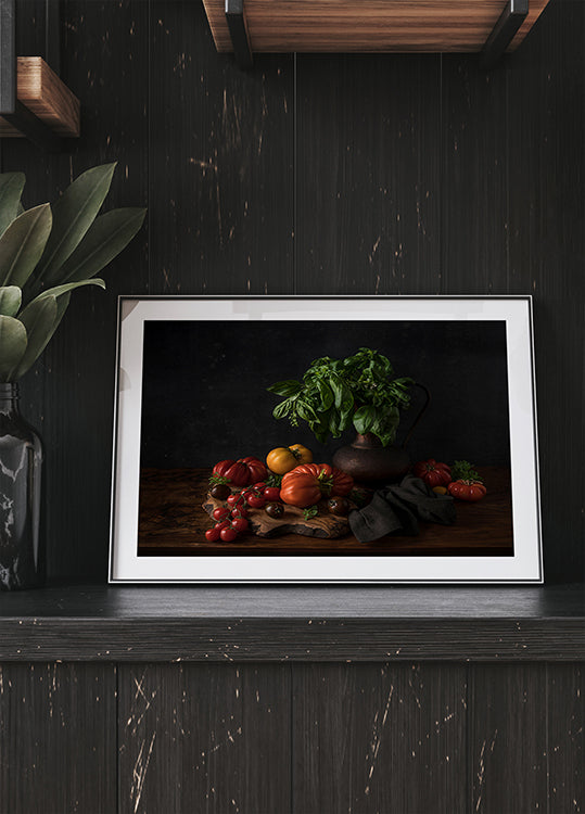 Natüürmort tomatite ja basiilikuga Plakat