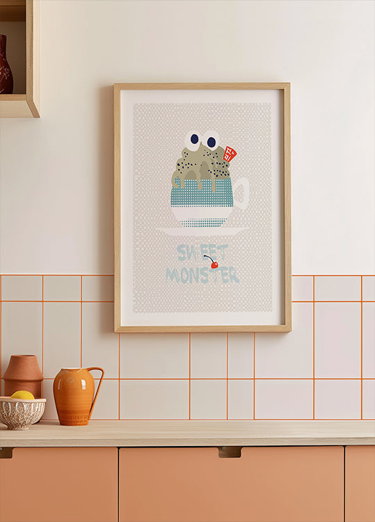 Poster cu mentă de cupcake monstru dulce