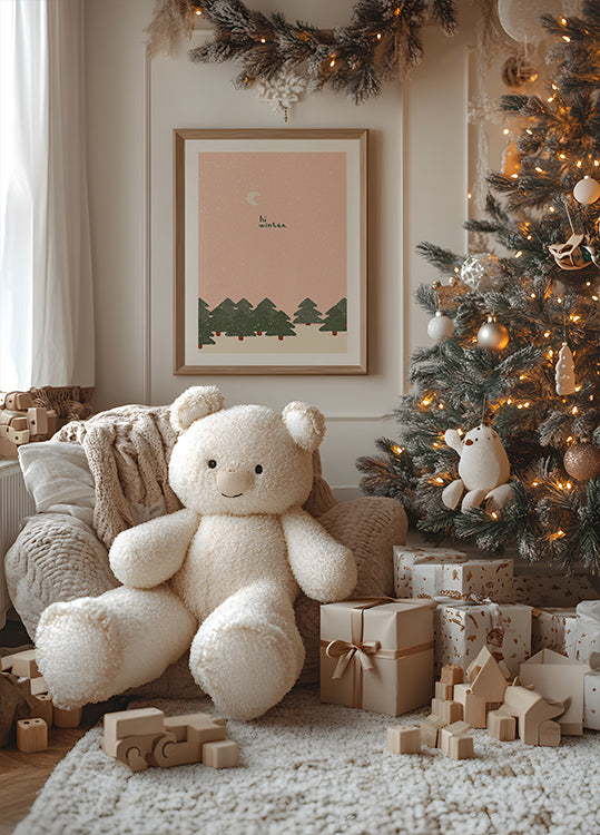 Magischer Schneefall im Wald Poster