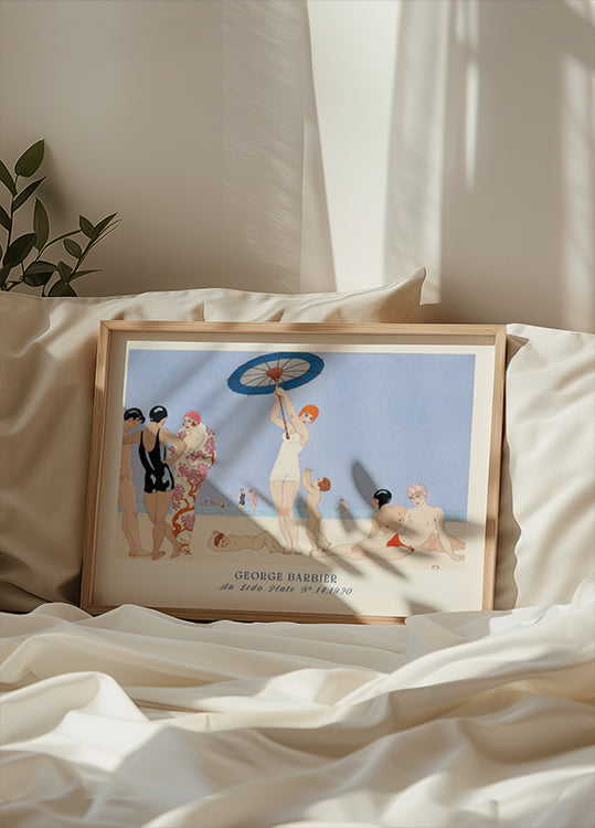Au Lido Vintage French Beach Scene Illustration, George Barbier 1920 Plakat - Posterbox.dk