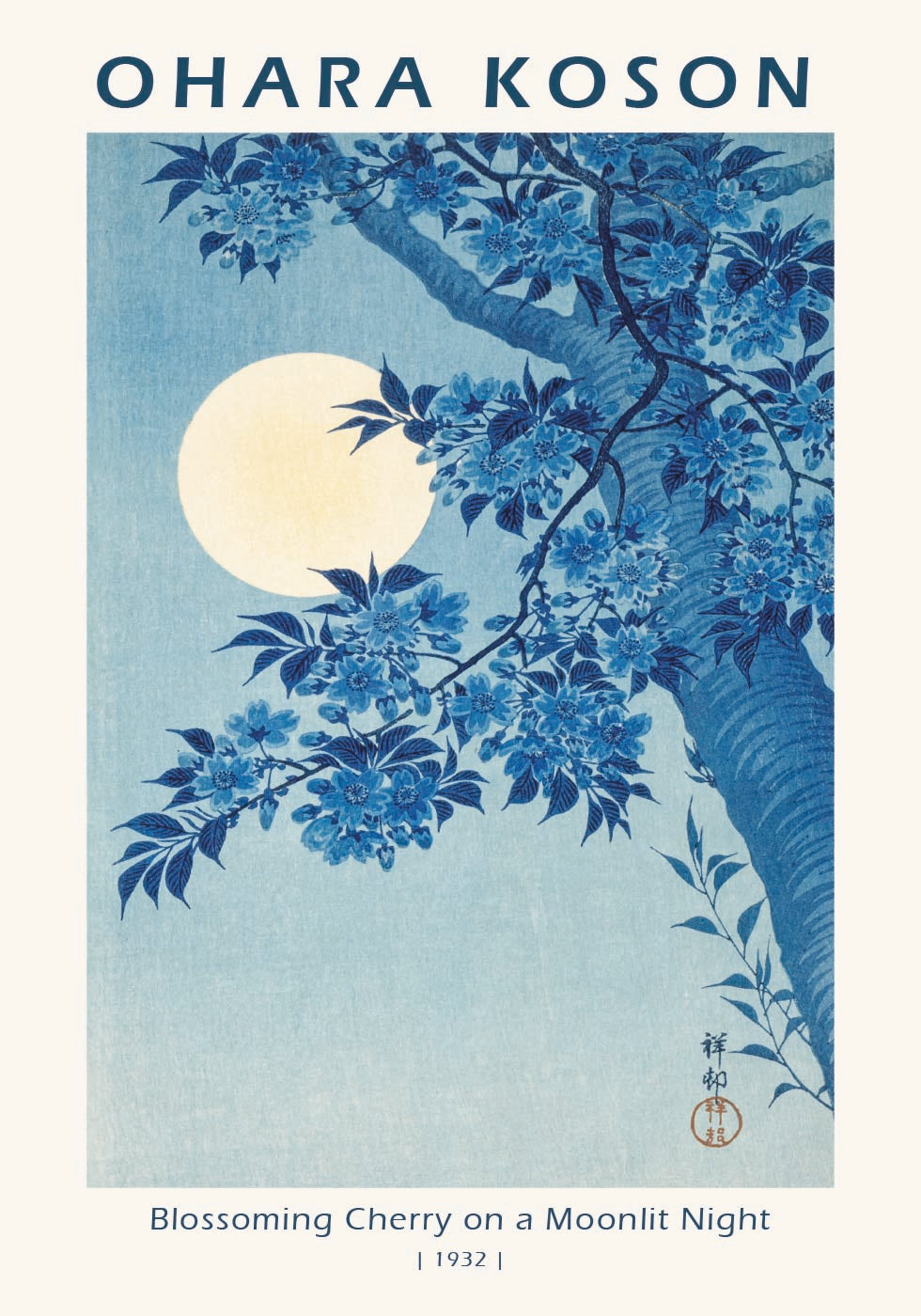 Blossoming Cherry on a Moonlit Night, 1932, Ohara Koson Plakat - Posterbox.dk