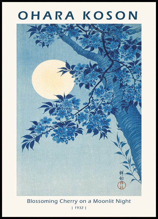 Blossoming Cherry on a Moonlit Night, 1932, Ohara Koson Plakat - Posterbox.dk