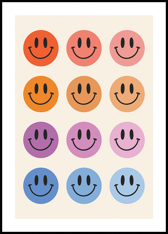 Colorful Smiley Faces Plakat - Posterbox.dk
