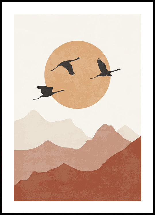 Crane Silhouettes at Sunset Plakat - Posterbox.dk
