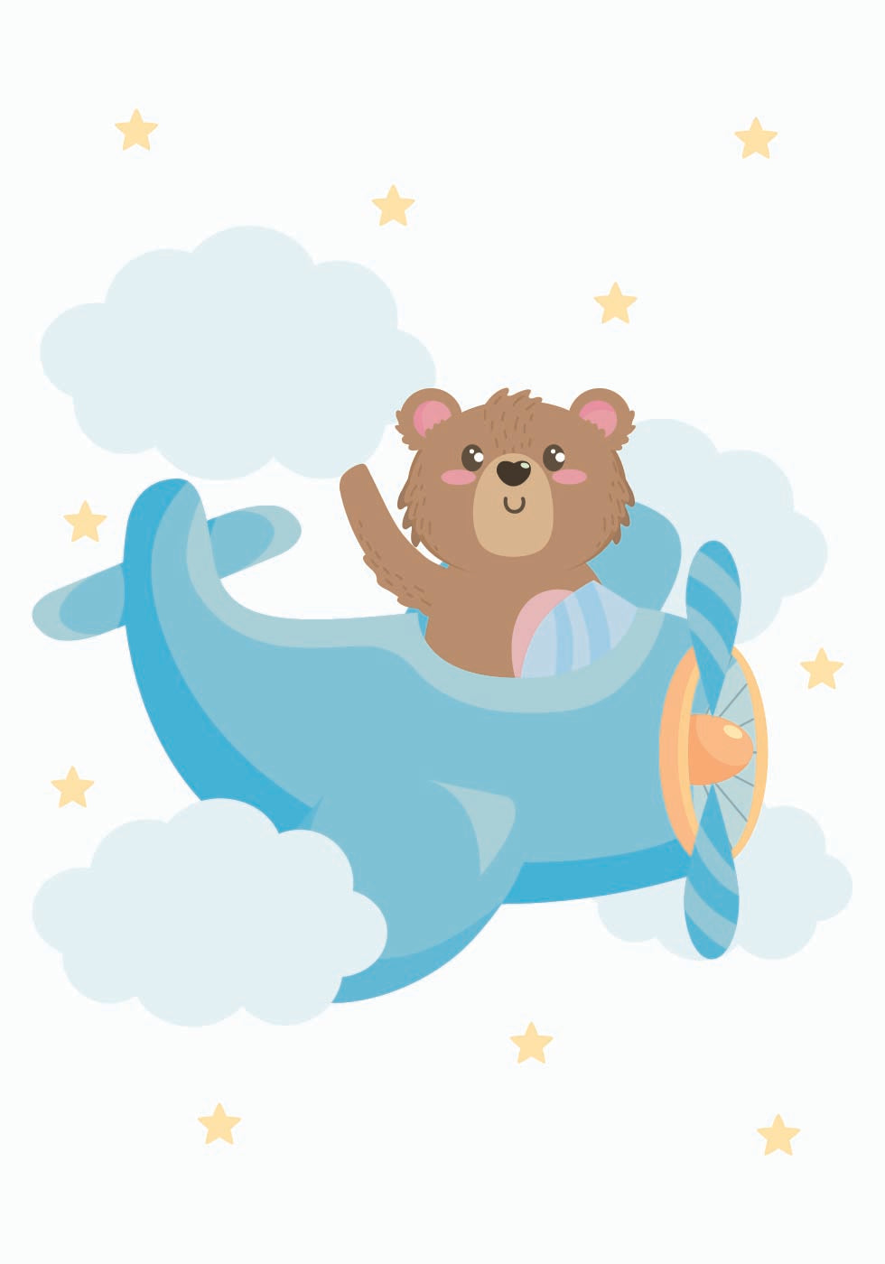 Cute Teddy Bear Airplane Plakat - Posterbox.dk