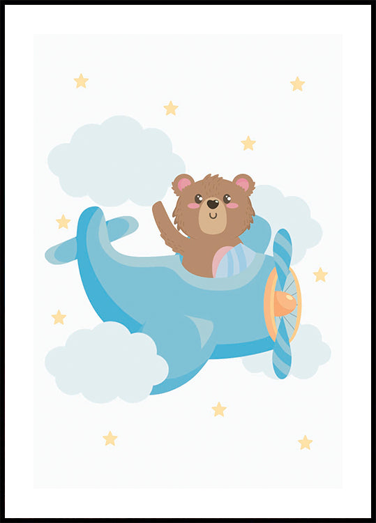 Cute Teddy Bear Airplane Plakat - Posterbox.dk