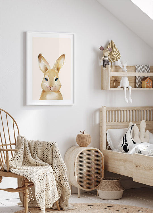 Cute Watercolor Bunny, Animal Nursery Print Plakat - Posterbox.dk