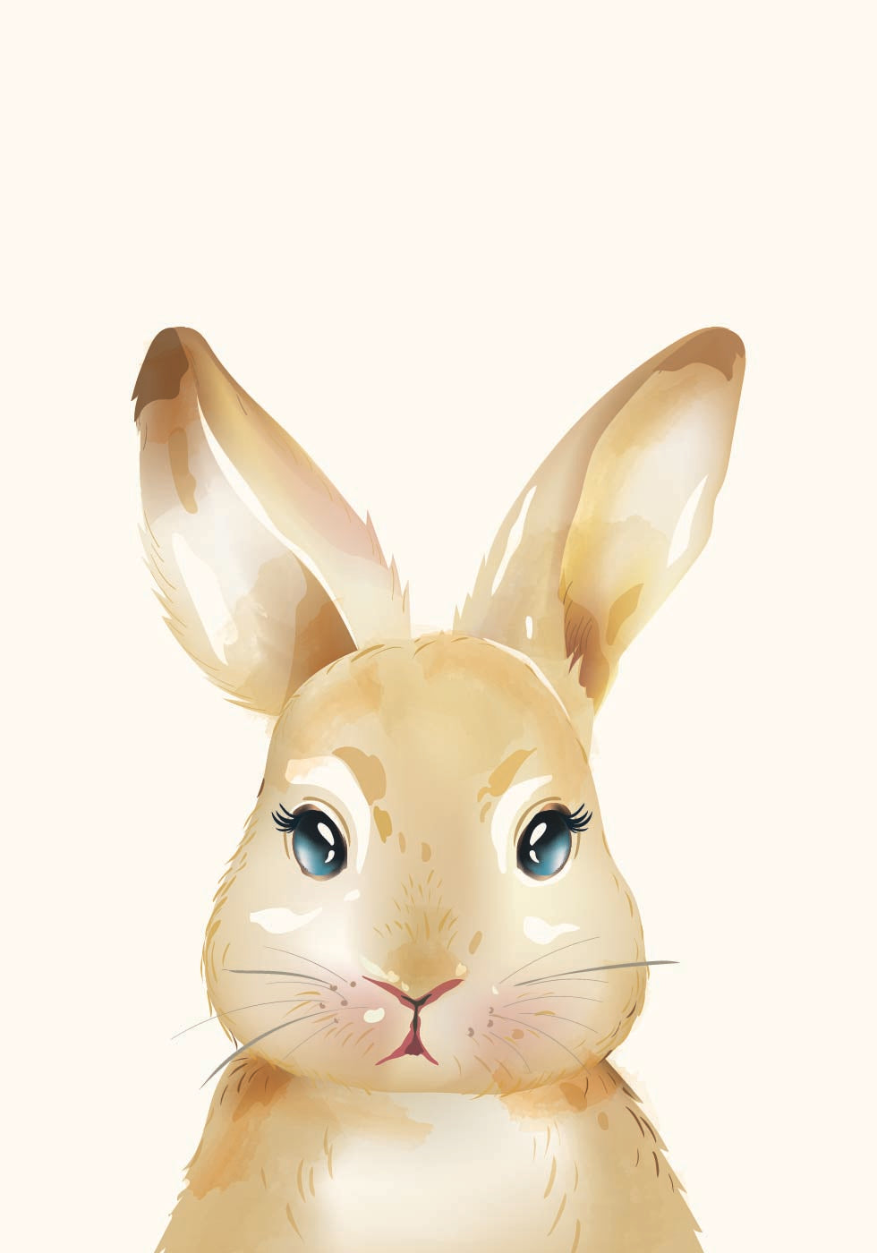 Cute Watercolor Bunny, Animal Nursery Print Plakat - Posterbox.dk