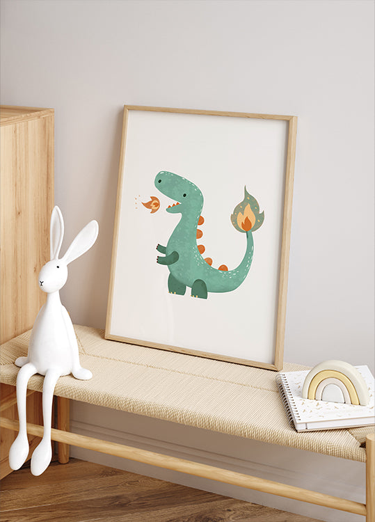 Fire Dino Plakat - Posterbox.dk
