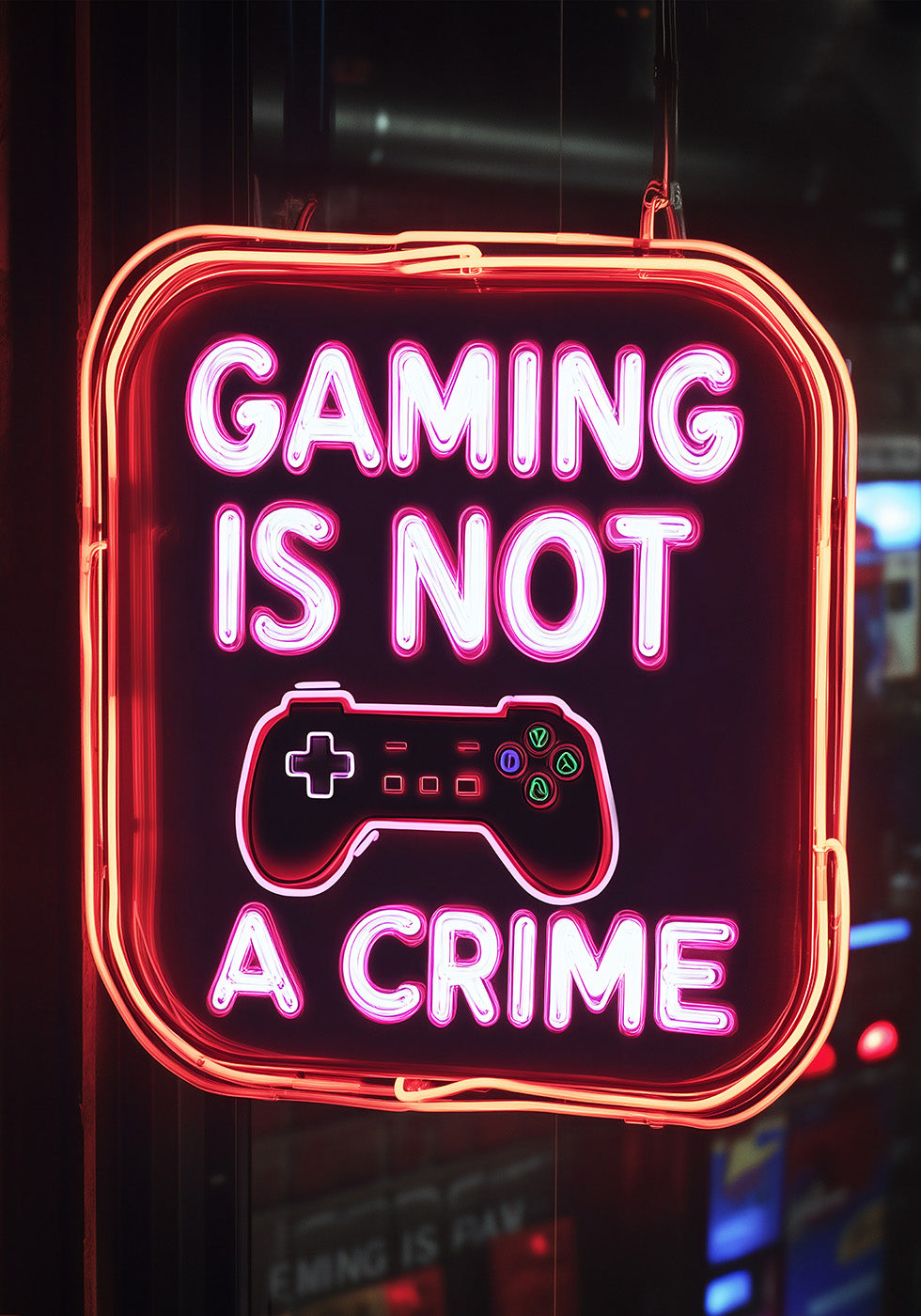 Gaming Is Not a Crime, Neon Gamer Quote Plakat - Posterbox.dk