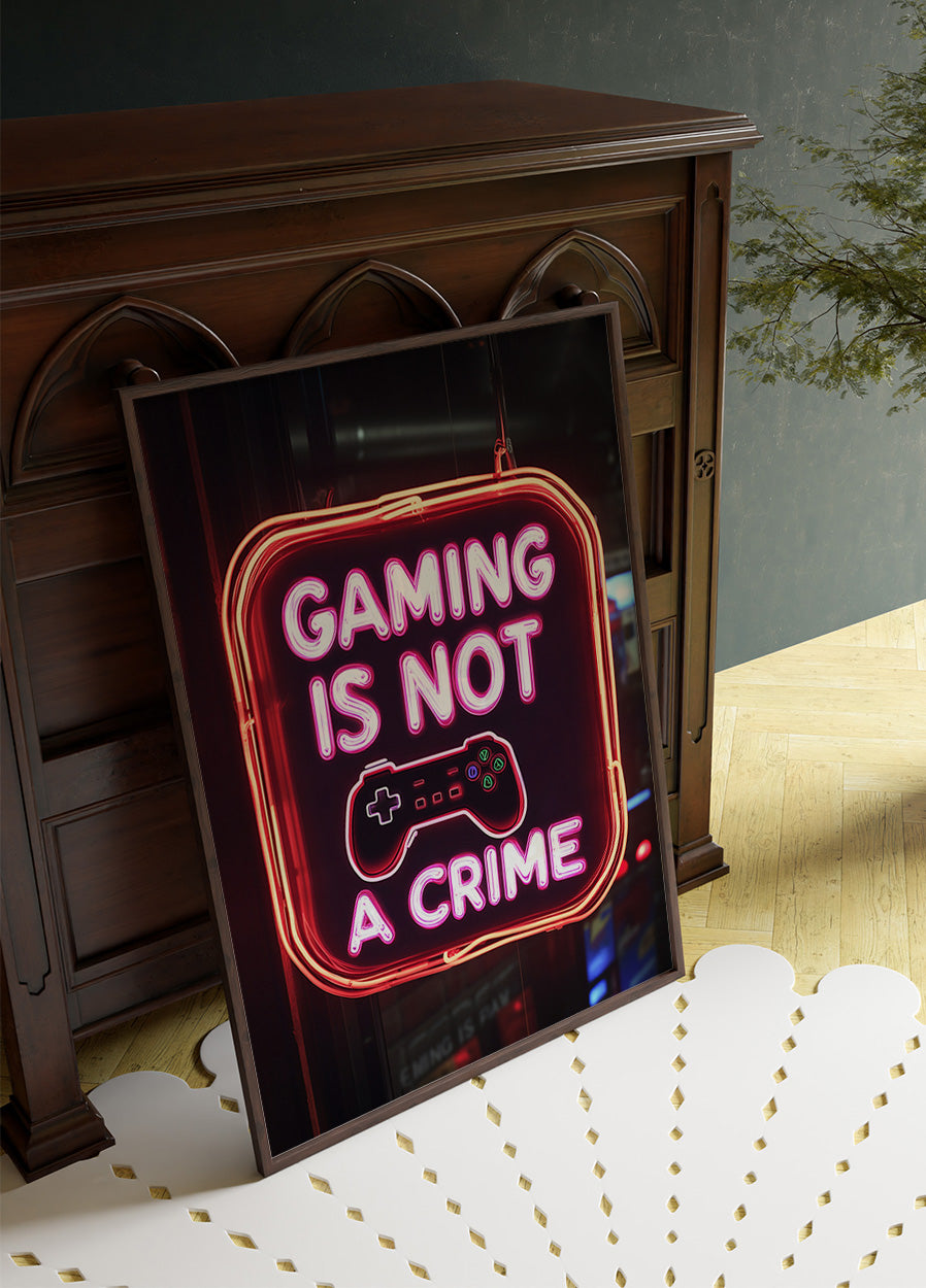 Gaming Is Not a Crime, Neon Gamer Quote Plakat - Posterbox.dk