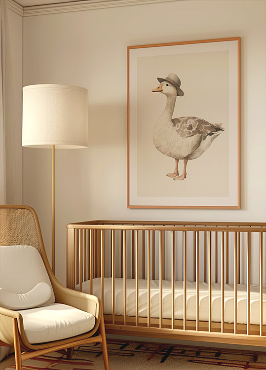 Gentleman Goose, Fedora Hat, Whimsical Bird Plakat - Posterbox.dk