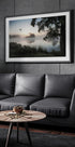 Heron Flying Over a Foggy Lake Plakat - Posterbox.dk
