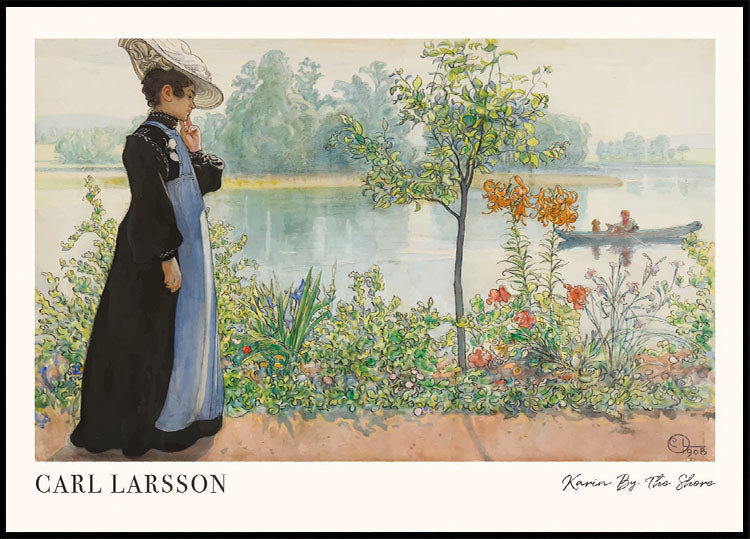 Karin by the Shore, riverside floral garden scene Plakat - Posterbox.dk