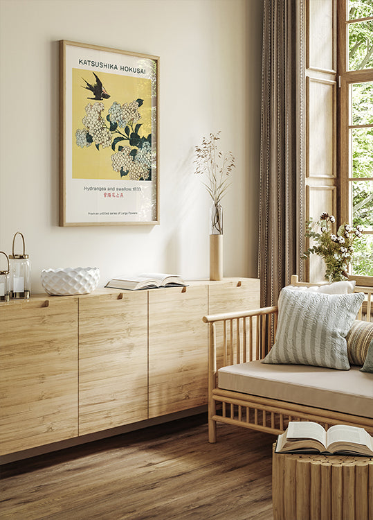 Katsushika Hokusai - Hydrangea and Swallow Plakat - Posterbox.dk