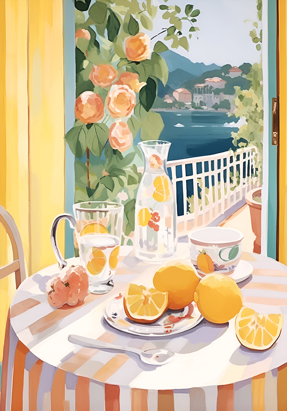 Lemon Morning on the Terrace, Mediterranean Summer Plakat - Posterbox.dk