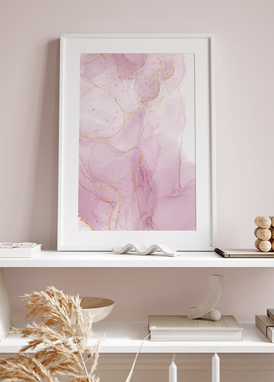 Pink Marble With Gold Plakat - Posterbox.dk
