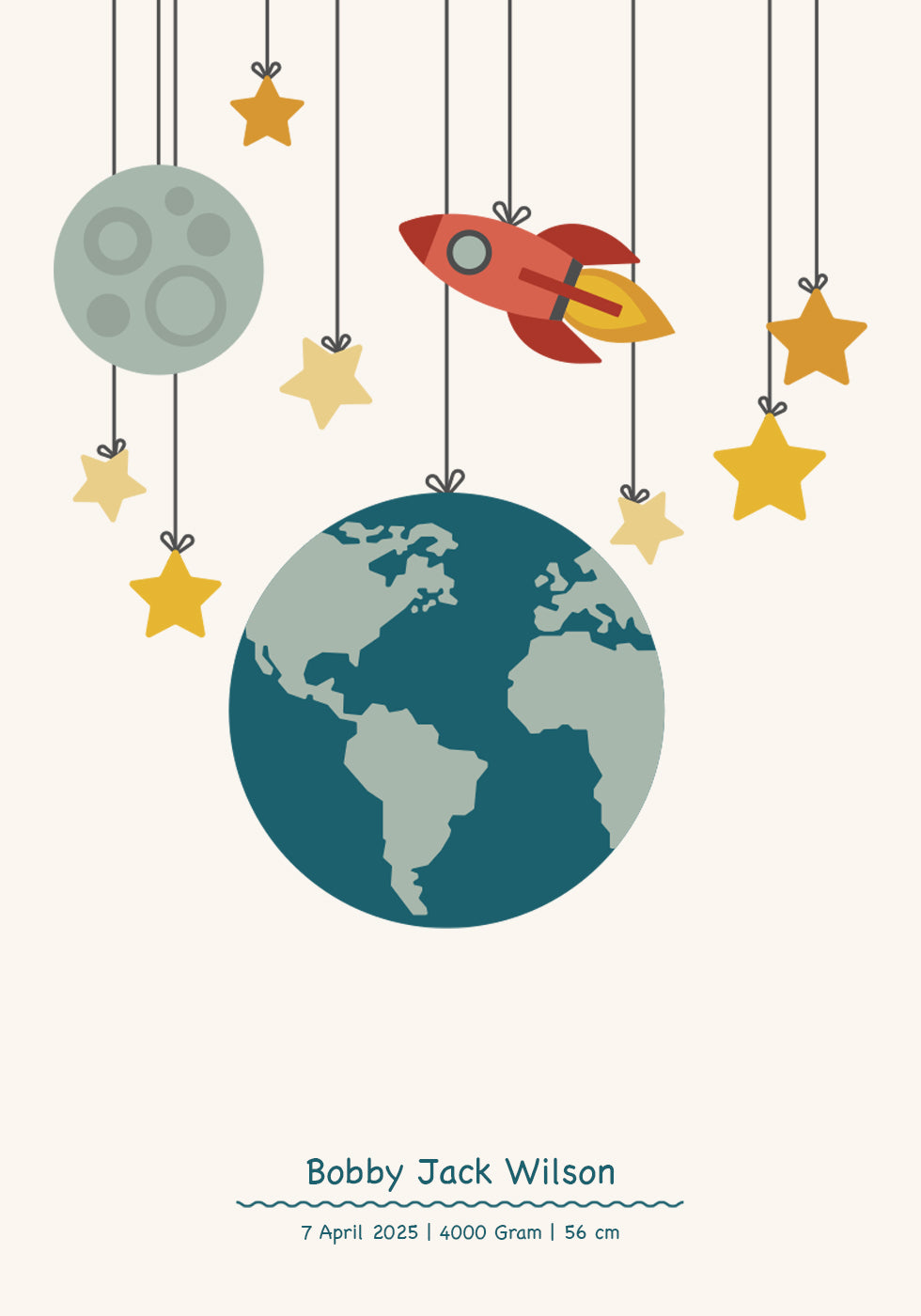 Rocket And Planets, Personalized Baby Boy Plakat - Posterbox.dk
