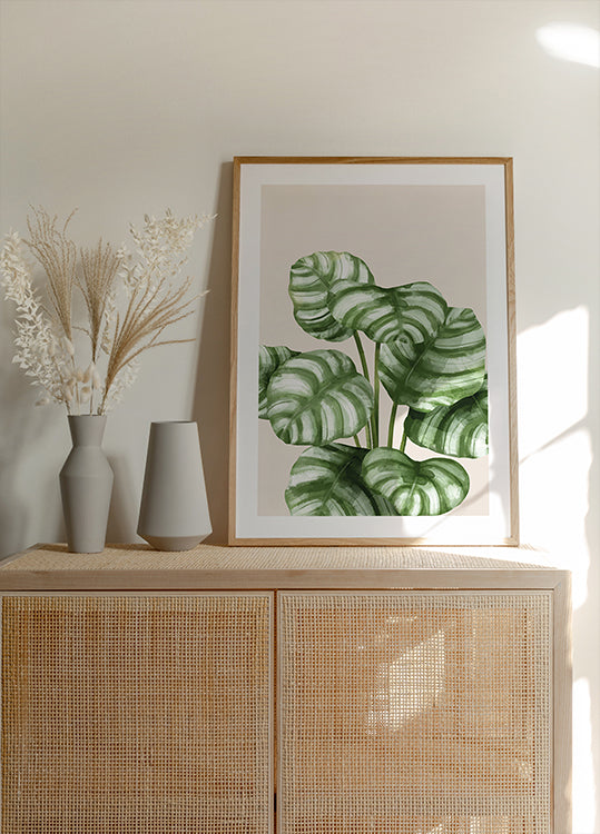Striped Green Leaves Botanical Plakat - Posterbox.dk