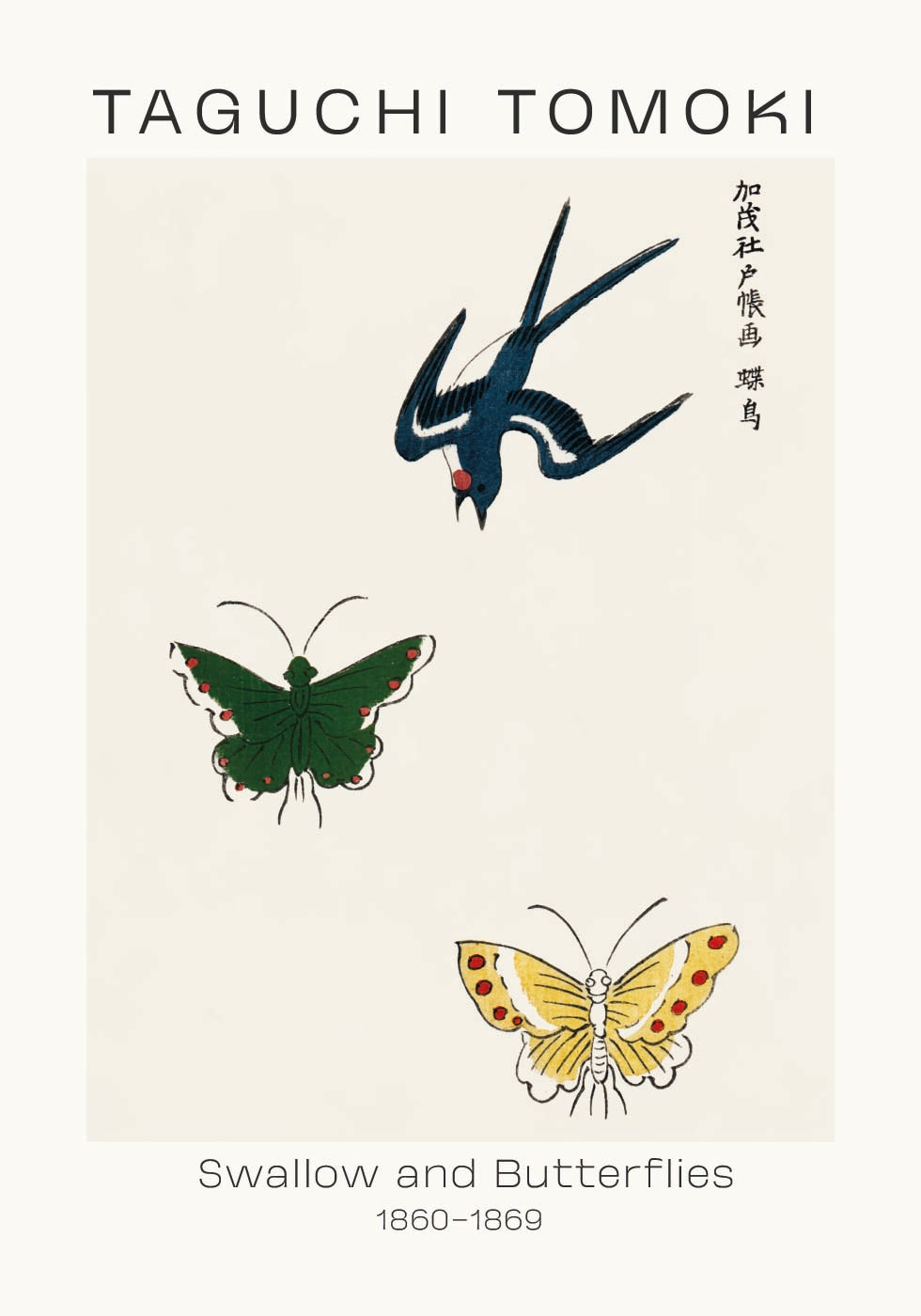 Swallow and Butterflies, Taguchi Tomoki 1860–1869 Plakat - Posterbox.dk