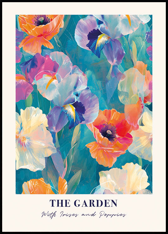 a painting of colorful flowers on a blue background