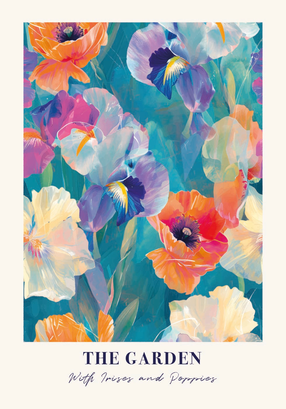 a painting of colorful flowers with the words, the garden