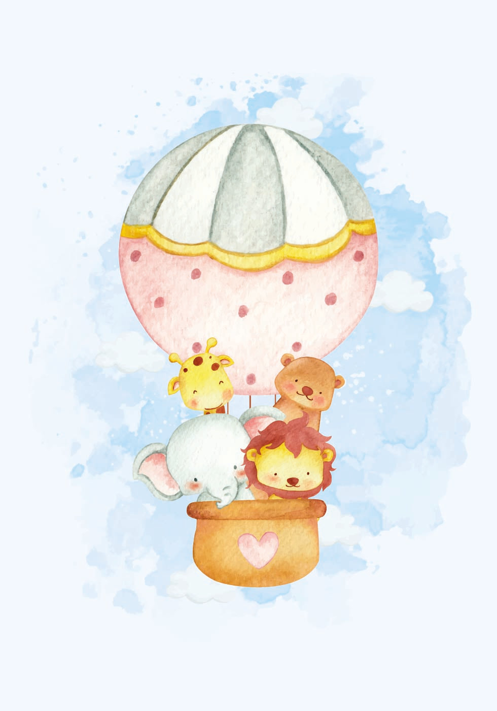 Watercolor Animals in Hot Air Balloon Plakat - Posterbox.dk