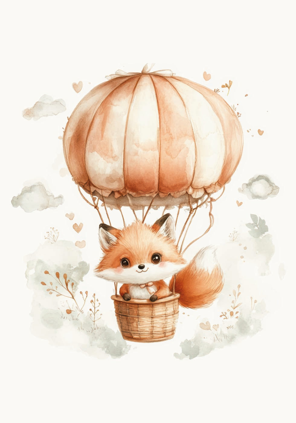 Watercolor Baby Fox on a Balloon Plakat - Posterbox.dk
