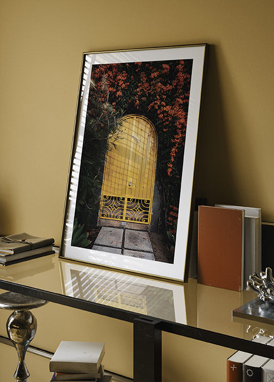 Yellow Door with Orange Flowers Plakat - Posterbox.dk