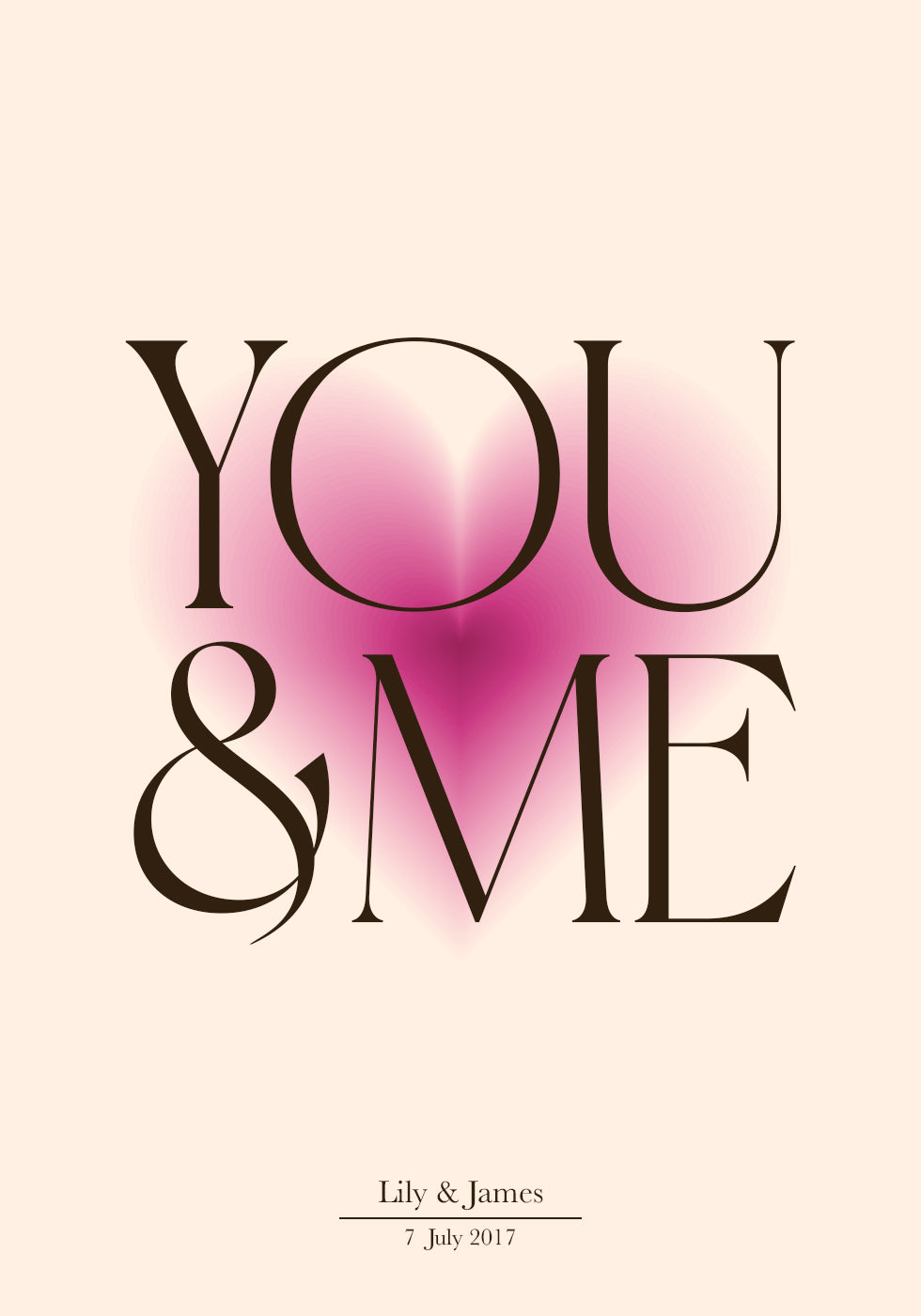 You & Me, Pink Heart, Personalized Couple Plakat - Posterbox.dk