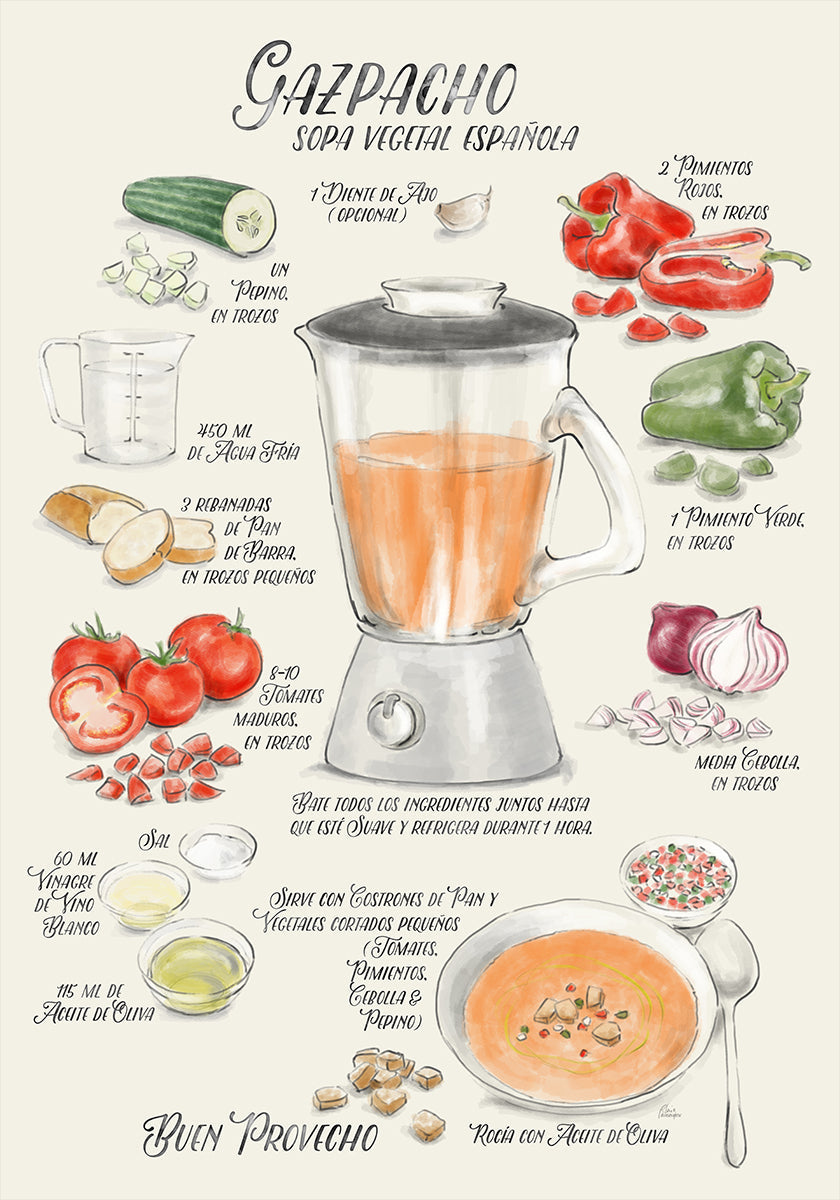 Gazpacho illustrated recipe in Spanish (NEW)