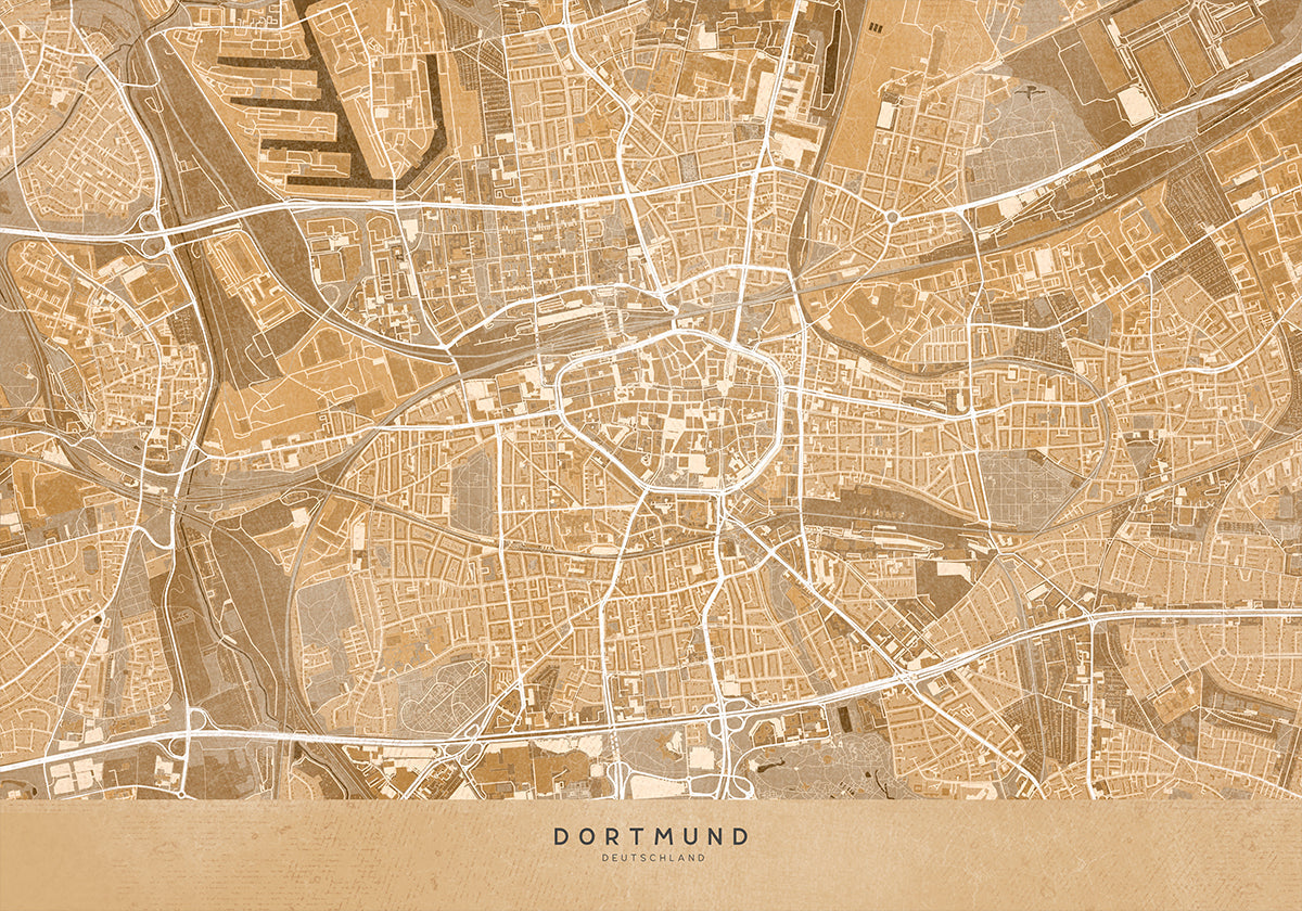 Sepia vintage map of Dortmund Germany (NEW)