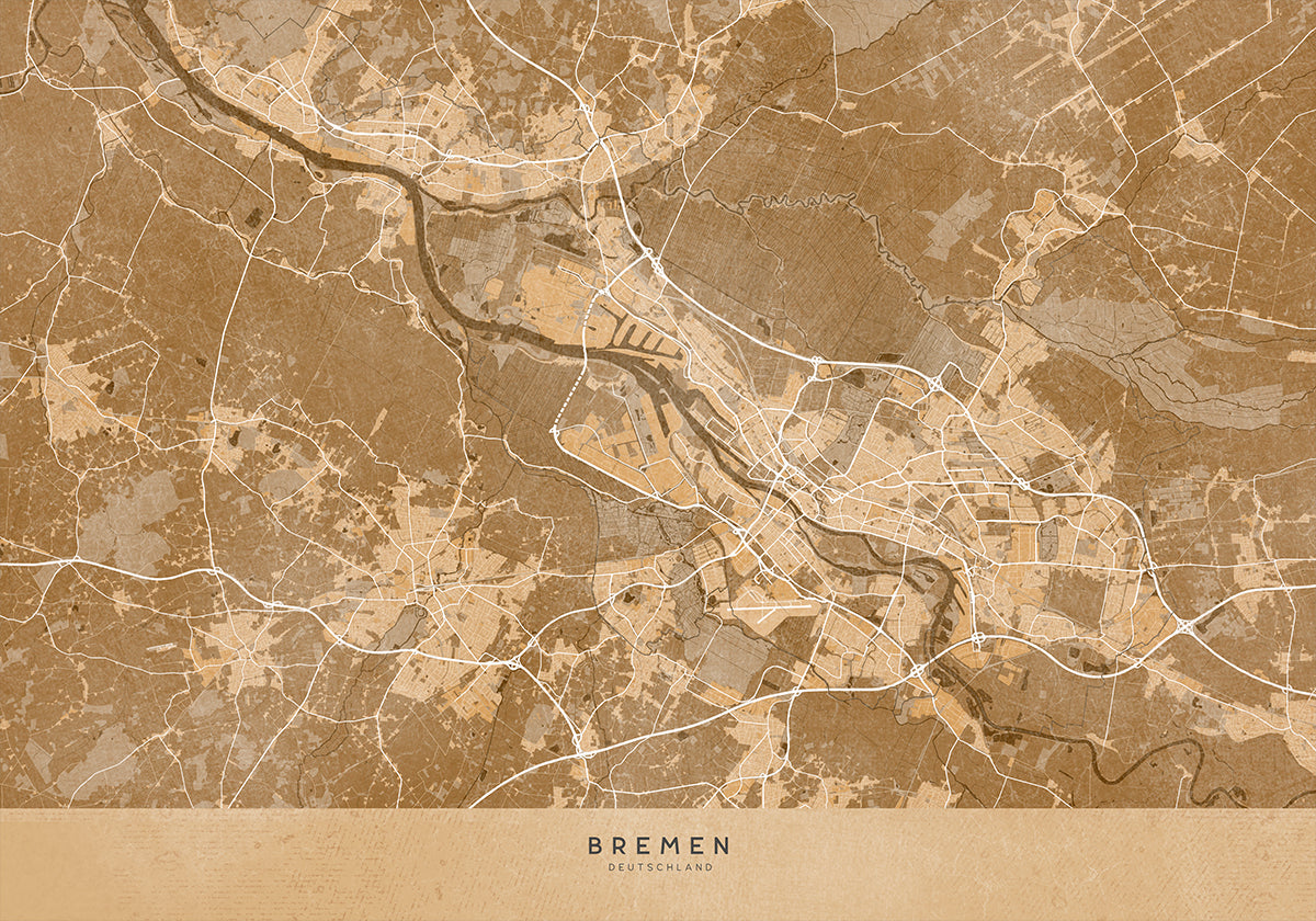 Sepia Vintage Kaart vu Bremen Däitschland (NEW)