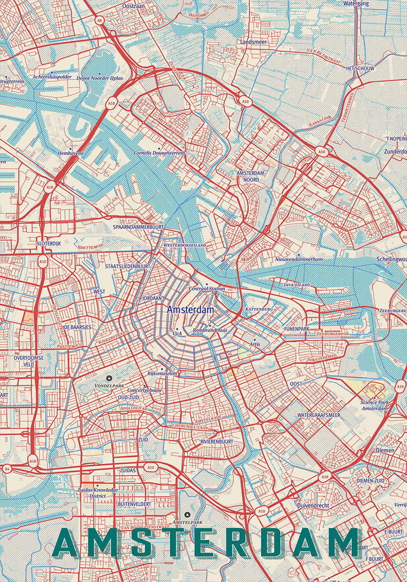 Retro Map   Amsterdam Plakat