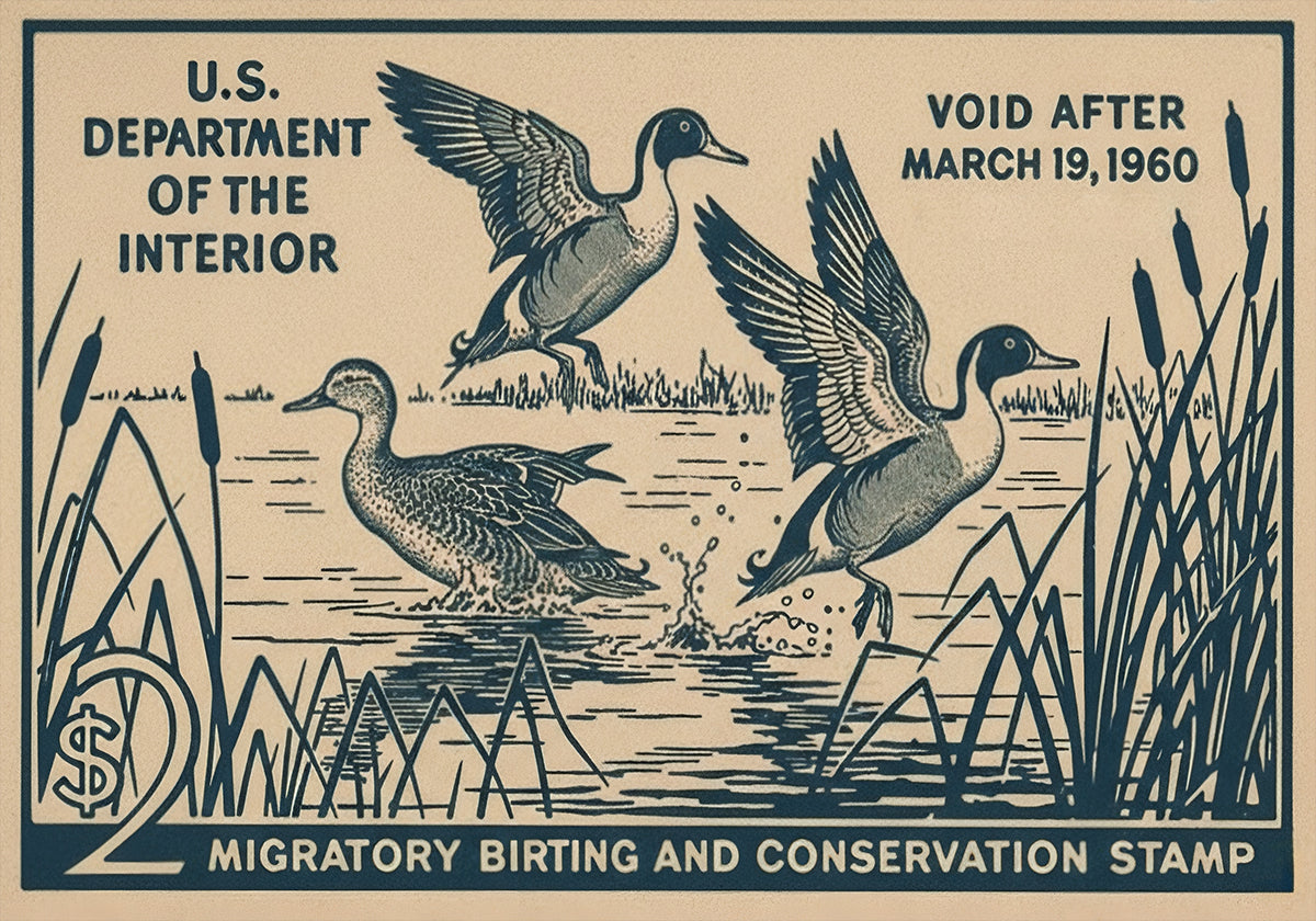 Migratory Birds Vintage Stamp Poster - Posterbox