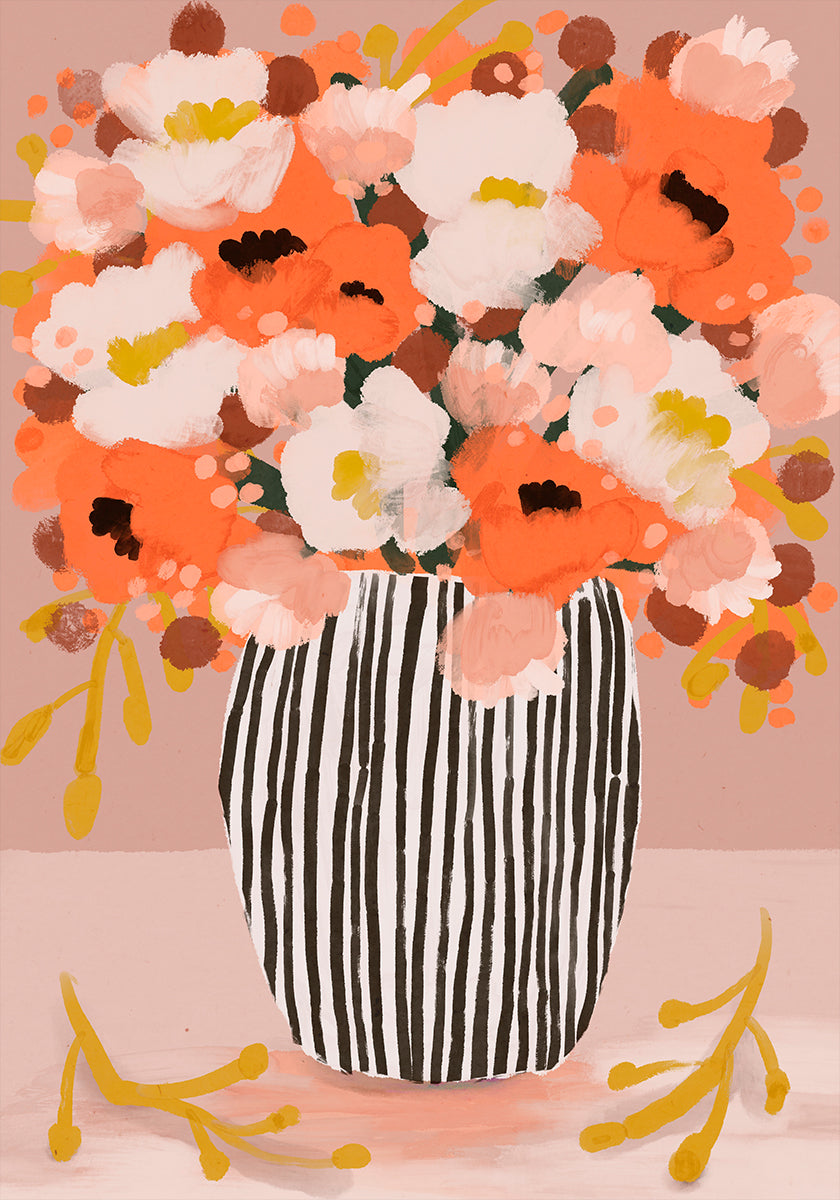 Striped Vase Blooms Poster