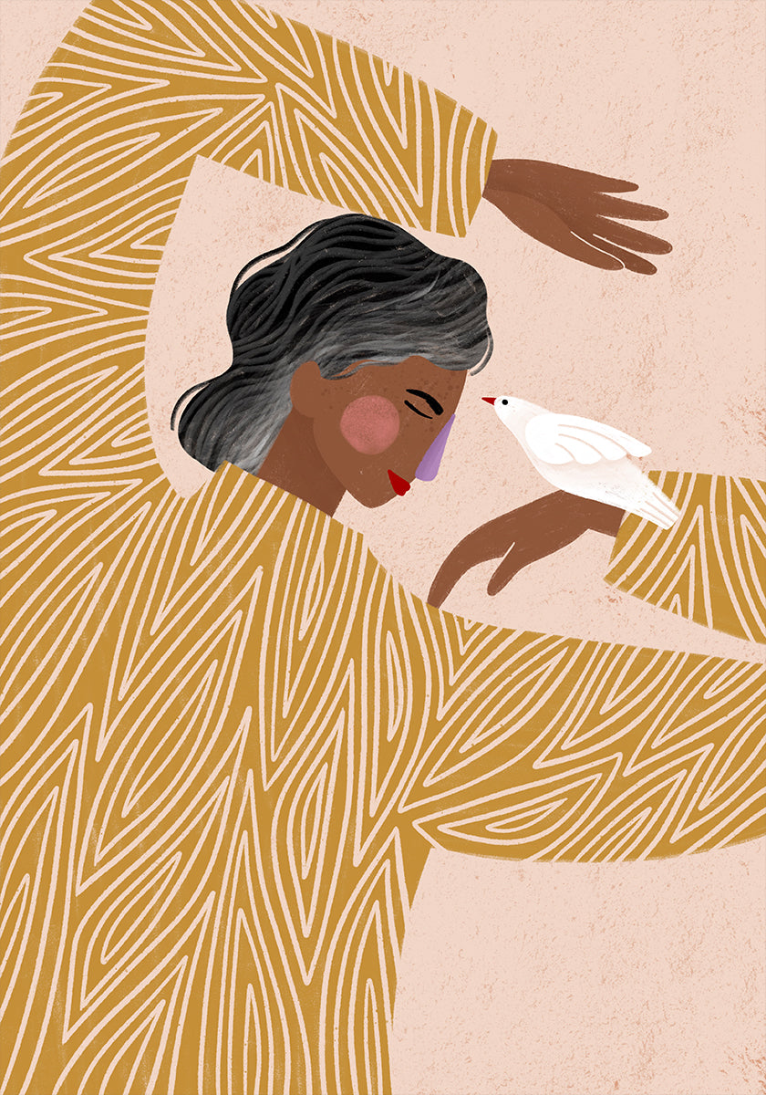 Naine linnuga plakat